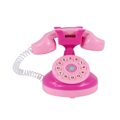 Pink toy telephone with two handsets and round numbered dial for pretend play