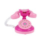 Pink pretend-play toy telephone with curled coiled cord and numbered keypad dial