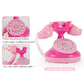 Pink toy telephone with handset and circular numbered dial on round base