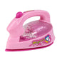 Pink plastic pretend iron toy with front label and clear top water window