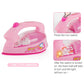 Pink plastic pretend iron toy with clear chamber and top switch detail