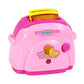 Pink mini bread machine toy with front logo and open lid showing a yellow bread slice