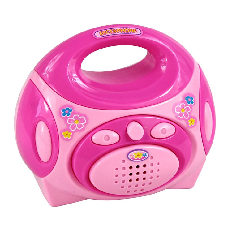Pink handheld toy radio with speaker grille and top carry handle for pretend play