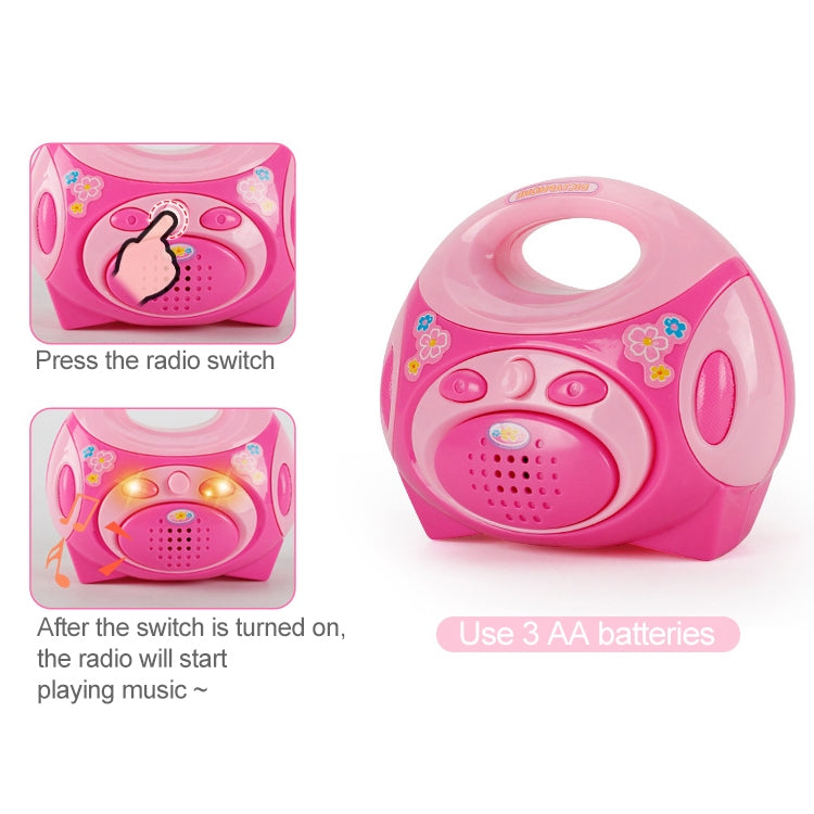 Pink toy radio appliance with round speaker grille and molded control buttons