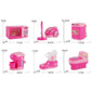 Pink mini water dispenser pretend play toy, shown with different angles and scale