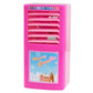 Pink pretend-play mini air conditioner toy with open vent and front panel controls