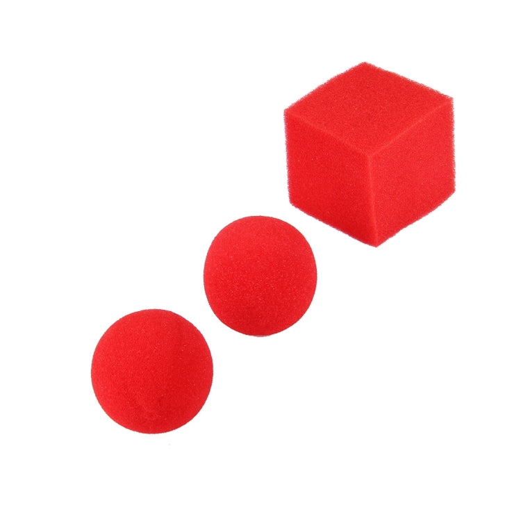 Red sponge magic balls with a red foam cube
