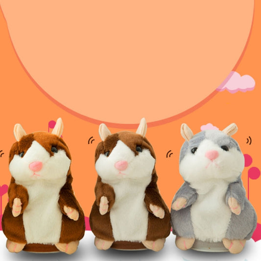 Set of 3 plush hamster toys: brown, dark brown, and light gray with pink cheeks.