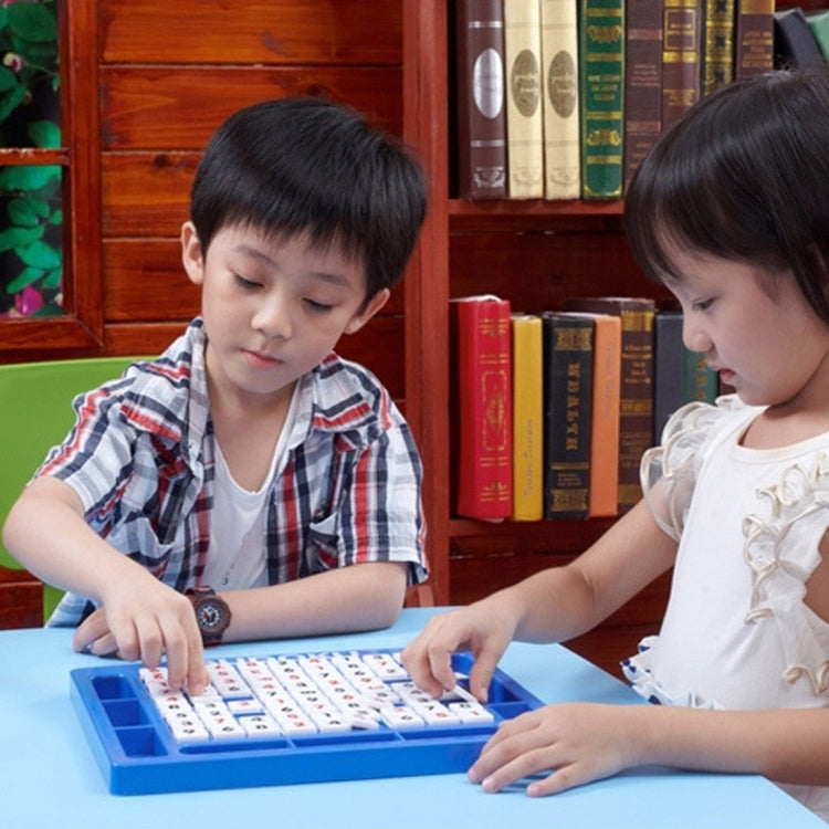 Children playing a blue 9x9 Sudoku number board game with slide compartments