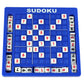 Blue 9x9 Sudoku puzzle board with white tiles and red/black numbered cells