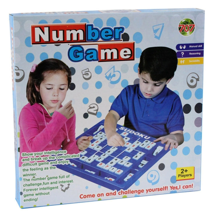 Retail box for a 9x9 Sudoku number game with two children and board