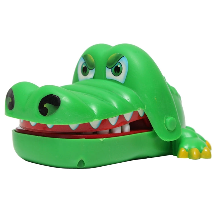 Green crocodile bite toy with big open mouth, rows of white teeth