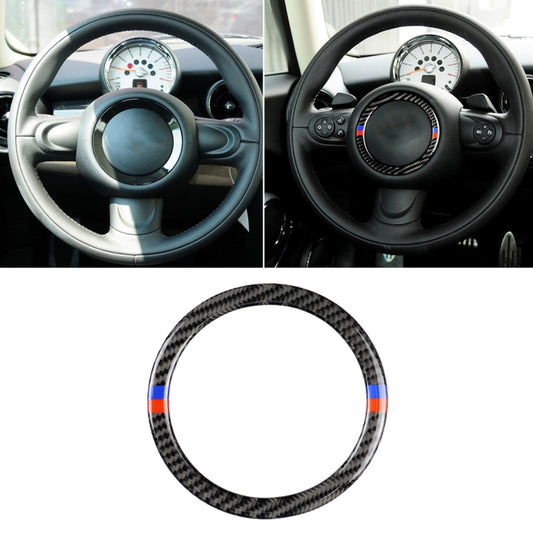 Steering wheel carbon-fiber trim sticker with red and blue stripe, round ring