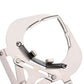 Close-up of silver piston ring plier with spring mechanism and curved jaw supports