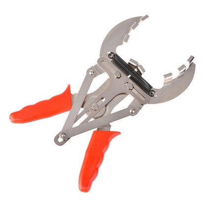 Adjustable piston ring plier clamp tool with red handles and steel jaws