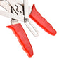 Piston ring plier clamp tool with red ergonomic handles and steel linkage