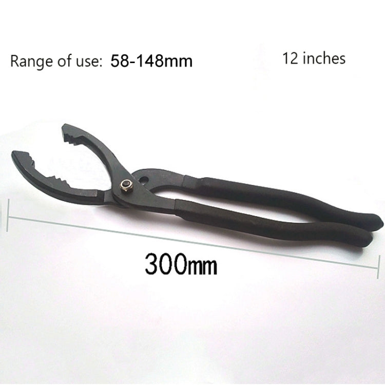 Oil filter wrench pliers, 12-inch black tool with curved jaws for oil filters