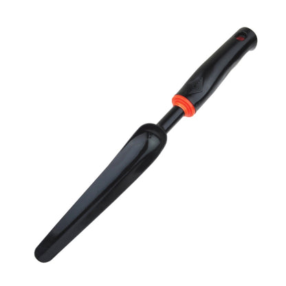 Round weed puller tool with black rubber handle and orange grip ring
