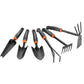 Gardening weeding tool set with black handles and orange grip rings, includes fork