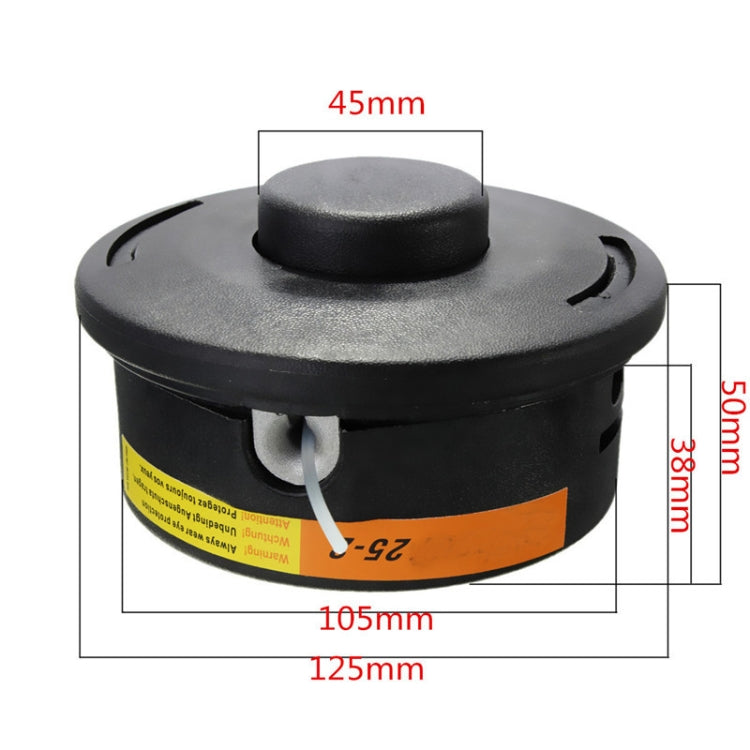 Grass trimmer head size diagram: 45mm, 50mm, 105mm, 125mm
