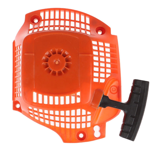Husqvarna orange pull-start recoil starter housing with black handle