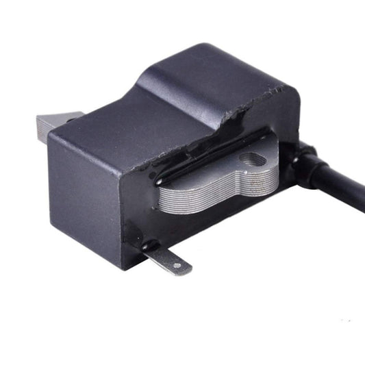 Ignition coil magneto module with ribbed metal core and attached black wire lead