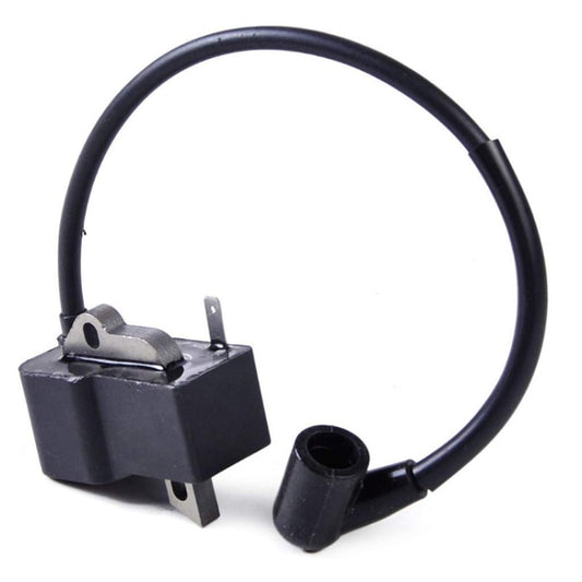 Ignition coil magneto with black cable and mounting bracket, electrical connector attached