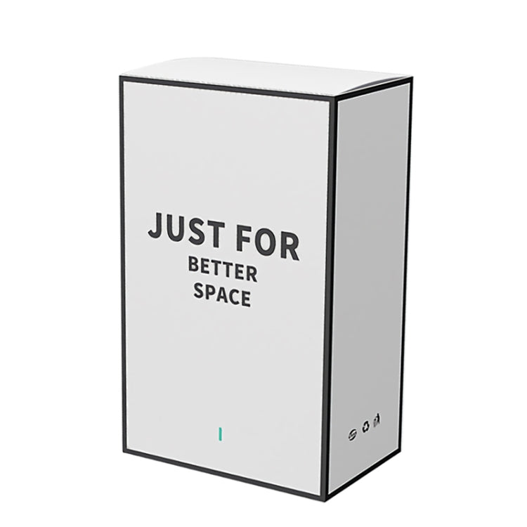 Mini ultrasonic deodorizer device retail box with bold text on white packaging