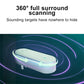 Mini ultrasonic deodorizer device with indicator light, shown in a glowing scanning pattern