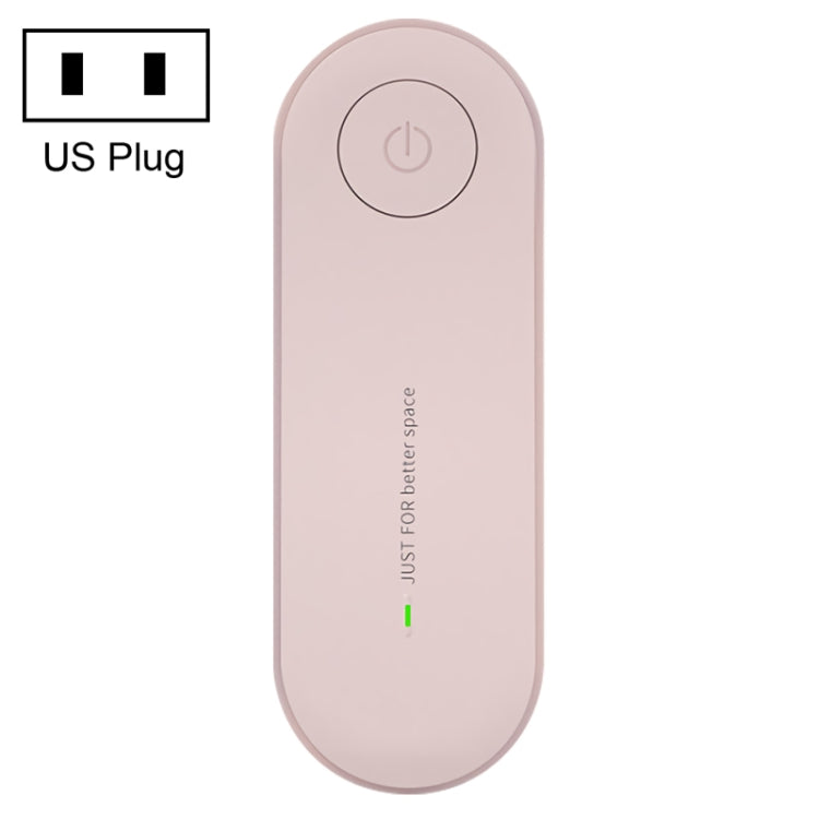 Mini ultrasonic deodorizer device, pink oval body with power button and indicator light