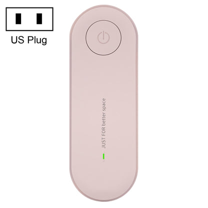 Mini ultrasonic deodorizer device, pink oval body with power button and indicator light