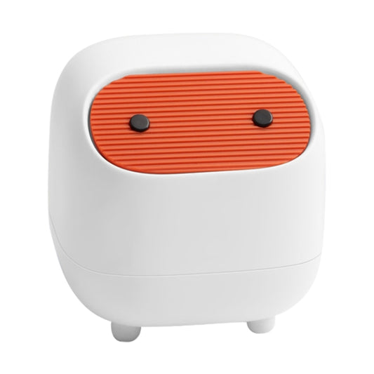 Mini dual-layer push-top desktop trash can in white with orange striped lid panel