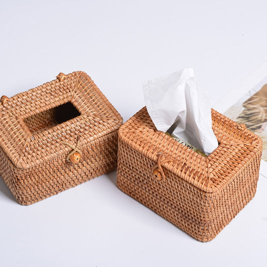 Rattan tissue storage boxes set—two woven boxes with white tissues
