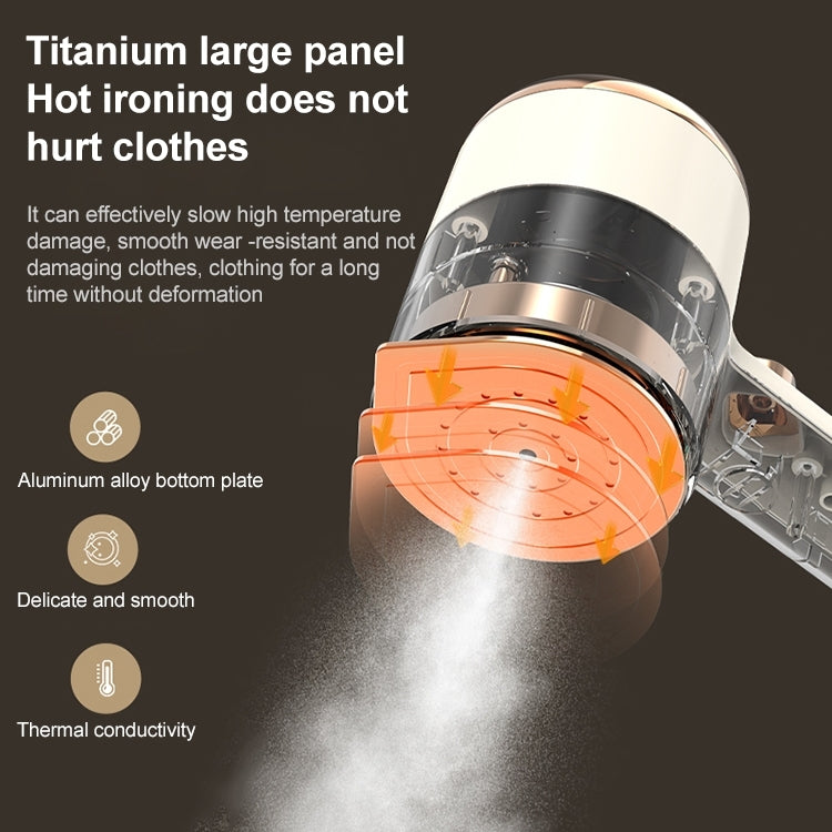 Garment steamer nozzle with rose-gold rim and steam mist rising from the hot plate