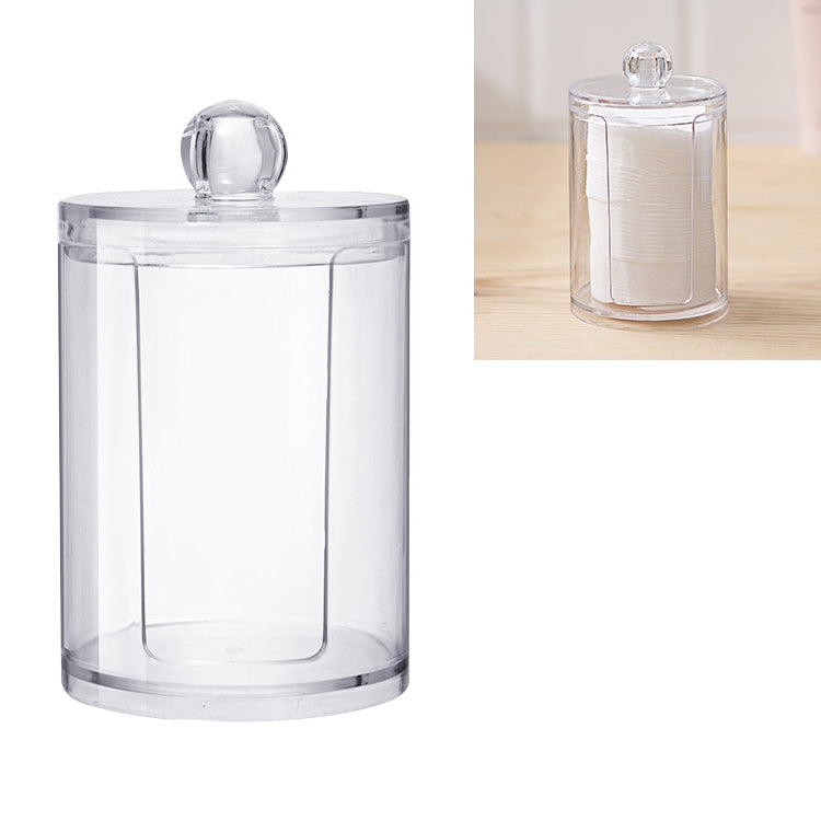 Round transparent plastic cosmetic storage box with domed lid and clear top knob