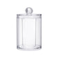 Round transparent plastic storage container with domed lid and clear top knob
