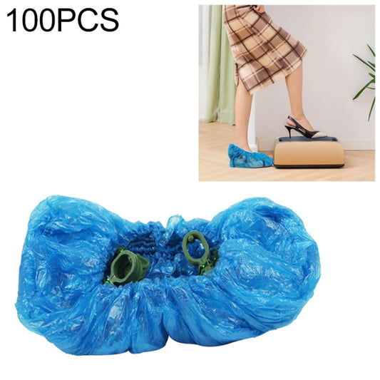 Disposable blue T-shaped shoe covers, crinkled pack of 100