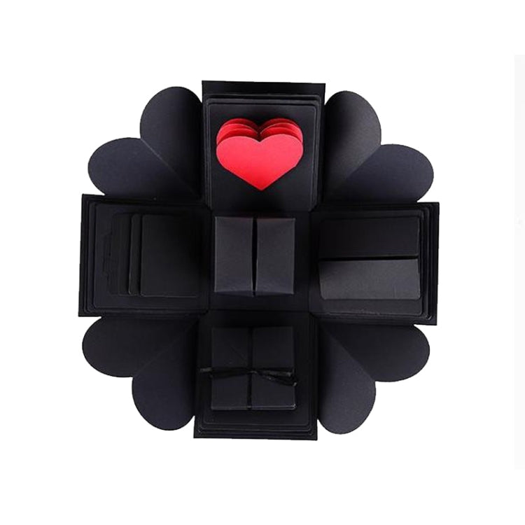 Black photo explosion album gift box with heart window panel and storage compartments