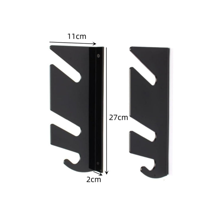 Two black skateboard wall-mount brackets with size markings (11cm, 27cm, 2cm)