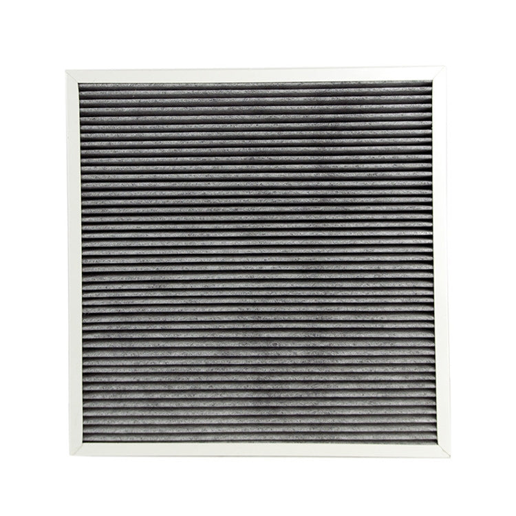 Square pleated air purifier replacement filter, dark gray, in white frame