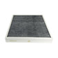 Air purifier filter element with dark gray textured surface inside white tray