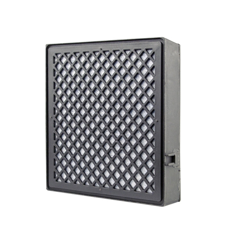 Car air purifier replacement filter, dark gray perforated mesh panel in square frame