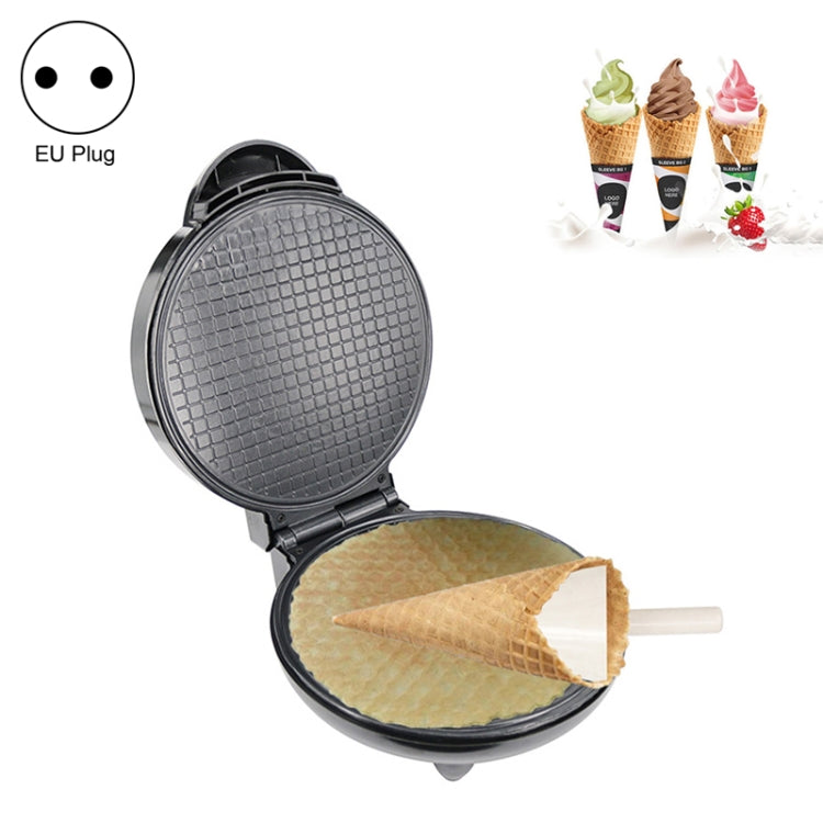 Electric cone maker with open nonstick waffle plate, dark grid pattern