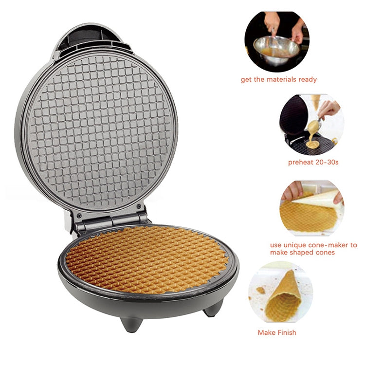 Electric cone maker with open waffle plate and golden waffle grid insert