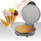 Electric cone maker with open round plate and waffle cone pieces