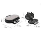 Double mini waffle maker with round plates and compact size, 23 cm indicated