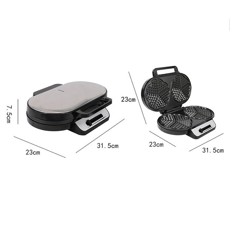 Double mini waffle maker with round plates and compact size, 23 cm indicated