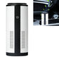 White and black cylindrical car air purifier with perforated side vents