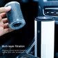 Cylindrical car air purifier with vent holes and visible filter cartridge