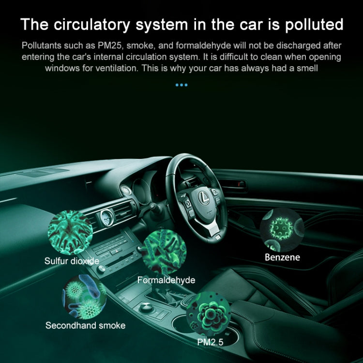Car dashboard air pollution illustration with air purifier concept icons